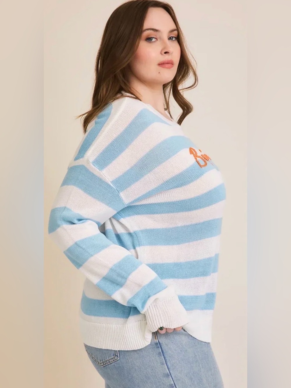 GILLI Bonjour Striped Lightweight Sweater Blue White Plus 1X 2X 3X NWT